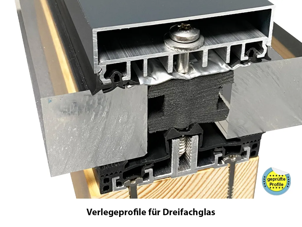 Verlegeprofile für  Dach Wohnraum mit Dreifachglas