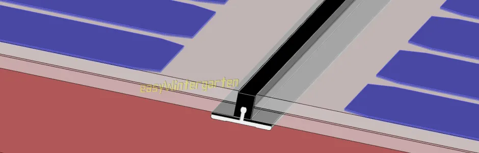 Flacher Glasstoß am Solardach mit Glasstoßprofil Klebefuge Glasstoßprofil für flach Glasdächer