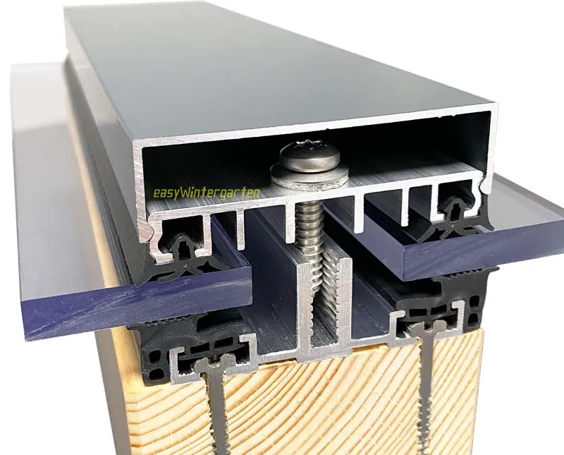 Glasklemmprofile -Aluminium Verlegeprofile für einfach oder VSG Glas bei flachen Dachneigungene für einfach oder VSG Glas mit Auflageprofil Glasklemmprofile -Alu Glasauflageprofil für einfache Verglasungen