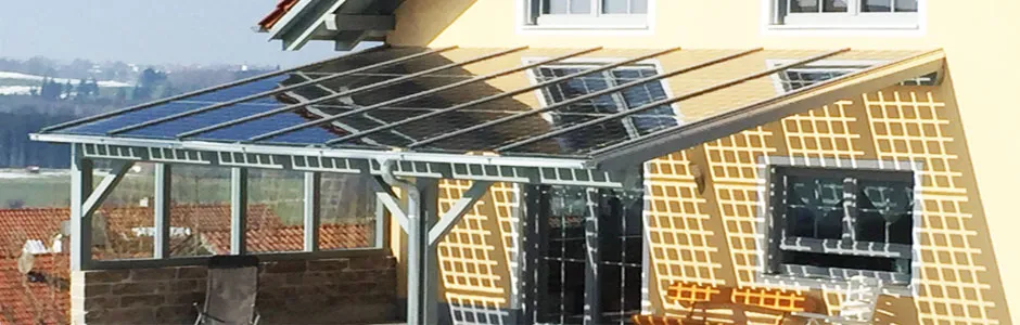 Montageprofile für Solarglas Doppelglasmodule bei Terrassendach Carport